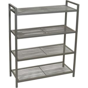 Household Essentials 4-Tier Metal Shoe Rack, Stretched Metal Shelving with Center Supports, Durable Frame with Handles, 12 Pair Capacity, Lightweight, Easy to Assemble, Nickel(Silver)