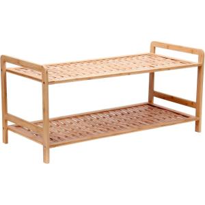 Household Essentials 5 Tier Bamboo Shoe Rack, Lightweight Storage Shelf, Basket Weave for Better Airflow, Easy Assembly, Great for Shoes, Sweaters and More(2 tier)