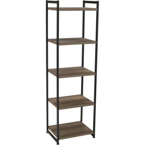 Household Essentials 5 Tier Storage Tower Metal, Grey Shelf – Black Frame, Ashwood(Ashwood)