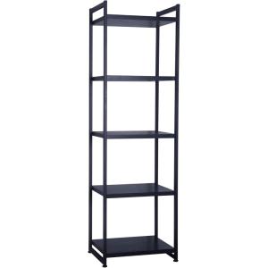 Household Essentials 5 Tier Storage Tower Metal, Grey Shelf – Black Frame, Ashwood(Black Oak)