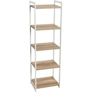 Household Essentials 5 Tier Storage Tower Metal, Grey Shelf – Black Frame, Ashwood(Coastal Oak)