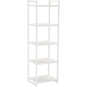 Household Essentials 5 Tier Storage Tower Metal, Grey Shelf – Black Frame, Ashwood(Scandinavian White)