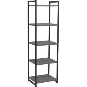 Household Essentials 5 Tier Storage Tower Metal, Grey Shelf – Black Frame, Ashwood(Slate)