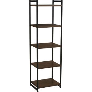 Household Essentials 5 Tier Storage Tower Metal, Grey Shelf – Black Frame, Ashwood(Walnut)