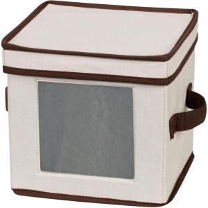 Household Essentials 534 Dinnerware Storage Box with Lid and Handles | Chest for Salad Plates | Natural Canvas with Brown Trim(Natural)