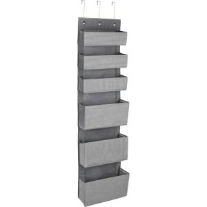 Household Essentials 6 Pocket Over the Door Pocket Organizer, PP Non-Woven Fabric Pockets, Reinforced Siding, Foldable, Versatile, Perfect for Residential and Commercial Doors, Grey