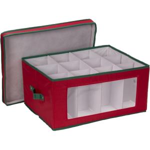 Household Essentials Balloon Wine Glass Storage Box, Strong Frame and Handles, Windowed Panel, Fully Removable Lid, Stackable and Foldable, Perfect for Wider Stemware, Gray(Red)