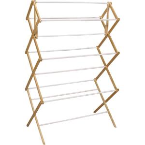Household Essentials Bamboo Folding Clothes Drying Rack | Large Capacity, 14 Coated Metal Dowels, 28 Feet of Drying Space | Eco-Friendly, Collapsible Indoor Rack for Apartments, Homes & Dorms(Natural/White)