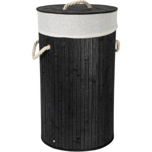 Household Essentials Bamboo Laundry Hamper with Rope Handles, 19-Gallons, White(Black)