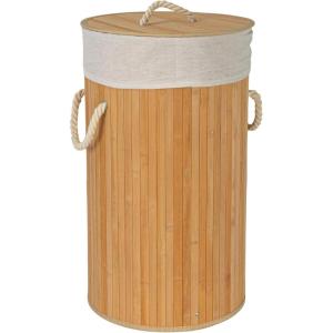 Household Essentials Bamboo Laundry Hamper with Rope Handles, 19-Gallons, White(Natural)