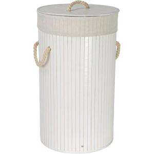 Household Essentials Bamboo Laundry Hamper with Rope Handles, 19-Gallons, White(White)
