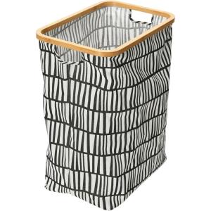Household Essentials Bamboo Rimmed Rectangle Krush Hamper with Cutout Handles, Blue Cacti(Black and White)