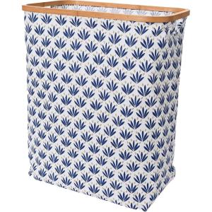 Household Essentials Bamboo Rimmed Rectangle Krush Hamper with Cutout Handles, Blue Cacti(Blue Cacti)
