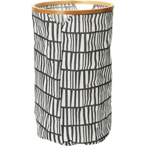 Household Essentials Bamboo Rimmed Round Krush Hamper with Cutout Handles, Black and White(Black and White)