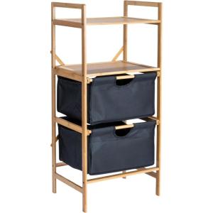 Household Essentials Bamboo Storage Shelf with Cotton Fabric Drawers, Natural and Black