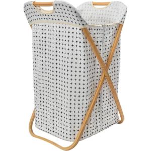 Household Essentials Bamboo X Frame Hamper with Grid Pattern, Gray(Cross)