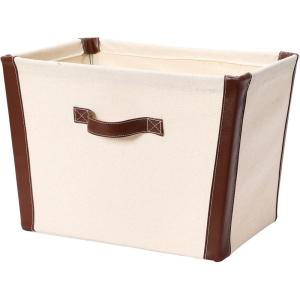 Household Essentials Canvas Bin with Vegan Leather Trim