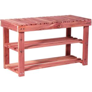 Household Essentials CedarFresh 2-Tier Cedar Shoe Rack and Seat Bench, 31.5″w x 17.5″h x 12.4″d, Red,natural
