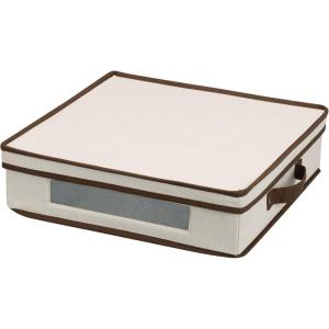 Household Essentials Charger Plate Storage Box, Holds 12 Charger Plates with Felt Protectors, Windowed Clear Front Panel, Sturdy Siding with Handles, Fully Removable Lid, Perfect for Parties and Holidays(Natural)