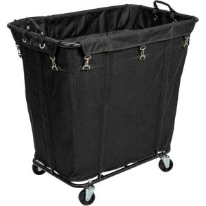 Household Essentials Commercial Laundry Cart with Rolling Caster Wheels, Natural Canvas Liner with Black Steel Frame(Black/Black)