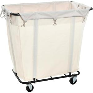 Household Essentials Commercial Laundry Cart with Rolling Caster Wheels, Natural Canvas Liner with Black Steel Frame(Natural/Black)