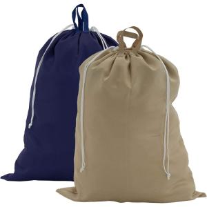 Household Essentials Cotton Laundry Bag, Large, 100% Cotton, Drawstring Top with Cord Lock, Machine Washable, 3 to 4 Load Capacity, Versatile and Compact, Breathable, Foldable, Natural(2-Pack)