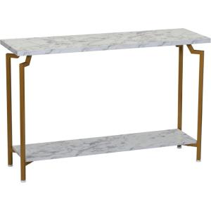 Household Essentials Crown Narrow 3 Shelf Open Storage Bookshelf Black Oak Wood Grain and Gold Metal(White Marble/Gold)