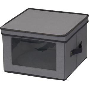 Household Essentials Dinner Plate Storage Box, Strong Frame and Handles, Windowed Panel, Fully Removable Lid, Stackable and Foldable, Perfect for Preserving Your Dinnerware, Gray(Grey)
