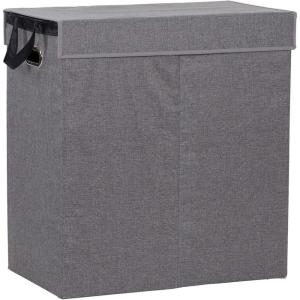 Household Essentials Double Laundry Hamper with Lid and Grommet Handles, Desert Sand Sorter(Grey)