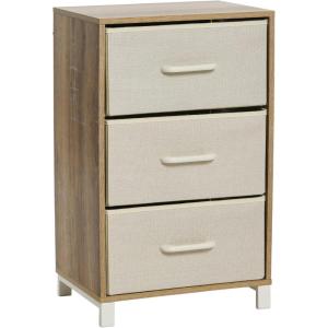 Household Essentials Dresser Nightstand Chest of Drawers Ashwood Rustic Wood Grain with 3 Grey Strorage Drawers(Coastal Oak)