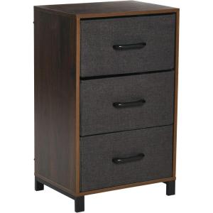 Household Essentials Dresser Nightstand Chest of Drawers Ashwood Rustic Wood Grain with 3 Grey Strorage Drawers(Walnut2)