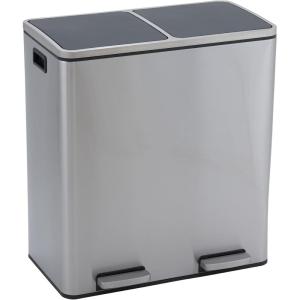 Household Essentials Dual Compartment Trash Can with 30 Liter / 8 Gallon Medium Bins, Stainless Steel, for Trash and Recycling 94603-1