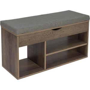 Household Essentials Entryway Storage Bench with Lift-top Lid and 3 Shoe Compartments in Ashwood Rustic Wood Grain