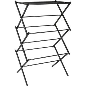 Household Essentials Folding Clothes Drying Rack with Strong Steel Frame and 11 Coated Dowels, White(Black/Black)