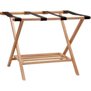 Household Essentials Fully Assembled Folding Luggage Rack with Lower Storage Shelf | Bamboo Frame with Black Straps(Fully Assembled)