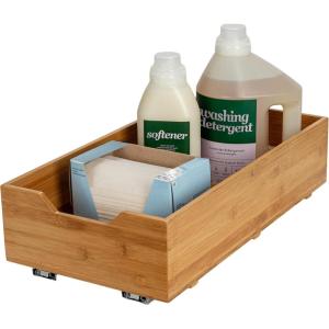 Household Essentials Glidez Bamboo and Steel Pull-Out/Slide-Out Storage Organizer for Under Cabinet Use – 1-Tier Design – Fits Standard Size Cabinet or Shelf, Natural(Single Tier)