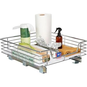 Household Essentials Glidez Chrome-Plated Steel 2-Tier Sliding Under Sink Cabinet Organizer, Chrome(Single Tier)