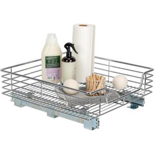 Household Essentials Glidez Chrome-Plated Steel 2-Tier Sliding Under Sink Cabinet Organizer, Chrome(Single Tier Sliding)