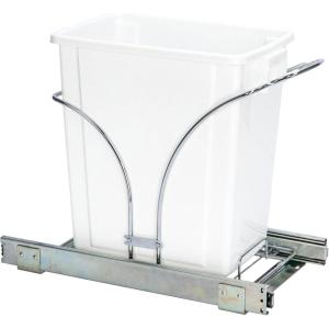 Household Essentials Glidez Chrome-Plated Steel Pull-Out/Slide-Out Discreet Double 9 Gallon Plastic Trash Cans and Recycling Bins for Under Cabinet Use – Fits Standard Size Cabinet, Chrome and White(White)