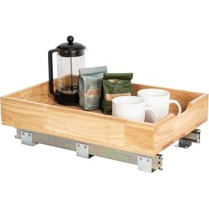 Household Essentials Glidez Steel and Wood Pull-Out/Slide-Out Storage Organizer for Under Cabinet Use – 1-Tier Design – Fits Standard Size Cabinet or Shelf, Brushed Nickel and Natural(1-Tier)