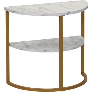 Household Essentials Half Moon Rectangular Coffee Table Black Oak Wood Grain and Gold Metal(White Marble)