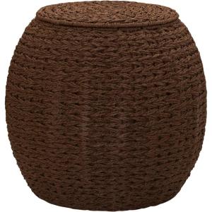 Household Essentials Handwoven Paper Rope Barrel Wicker Storage Basket Side Table, Brown(Brown Paper Rope)
