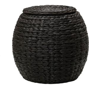 Household Essentials Handwoven Paper Rope Barrel Wicker Storage Basket Side Table, Brown(Brown Water Hyacinth)