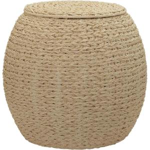 Household Essentials Handwoven Paper Rope Barrel Wicker Storage Basket Side Table, Brown(Cream Paper Rope)