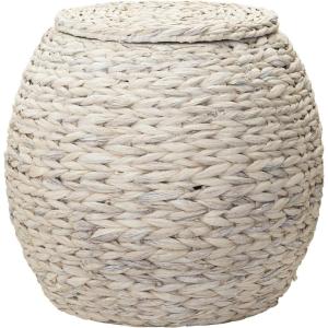 Household Essentials Handwoven Paper Rope Barrel Wicker Storage Basket Side Table, Brown(Cream Water Hyacinth)