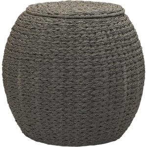 Household Essentials Handwoven Paper Rope Barrel Wicker Storage Basket Side Table, Brown(Grey Paper Rope)