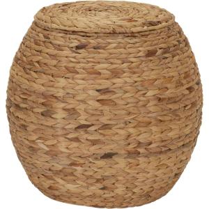 Household Essentials Handwoven Paper Rope Barrel Wicker Storage Basket Side Table, Brown(Natural Water Hyacinth)