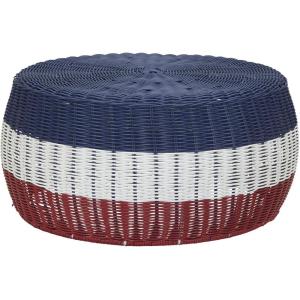 Household Essentials Handwoven Resin Storage Stool Ottoman, Black(Blue Stripe)