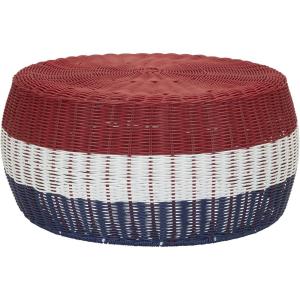 Household Essentials Handwoven Resin Storage Stool Ottoman, Black(Red Stripe)