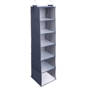 Household Essentials Hanging Cotton Blend Closet Organizer with 6 Storage Shelves, Denim(Denim)